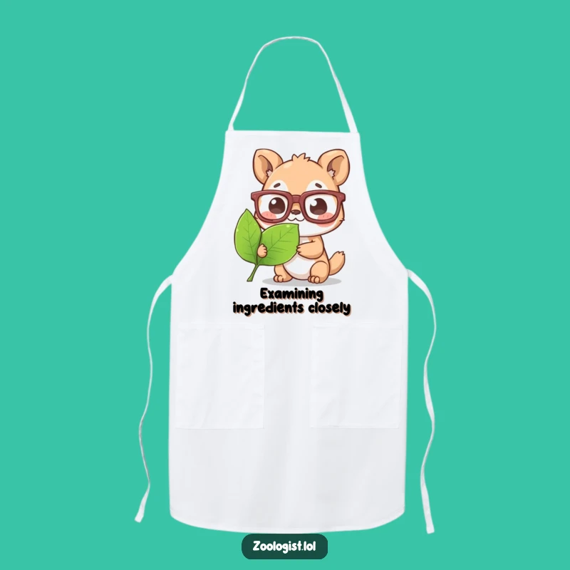 Funny Cute Animal Apron - Chef Character in Glasses Examines Leaf, Perfect Kitchen Gift