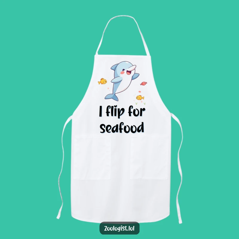 Funny Dolphin Kitchen Apron - Excited Leaping Chef Dolphin, Cooking Gift