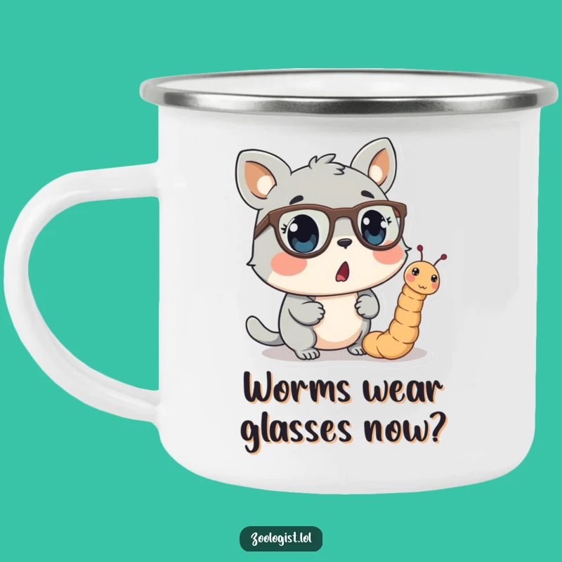 Funny Camping Mug - Surprised Animal & Spectacled Worm, Adventure Humor Gift