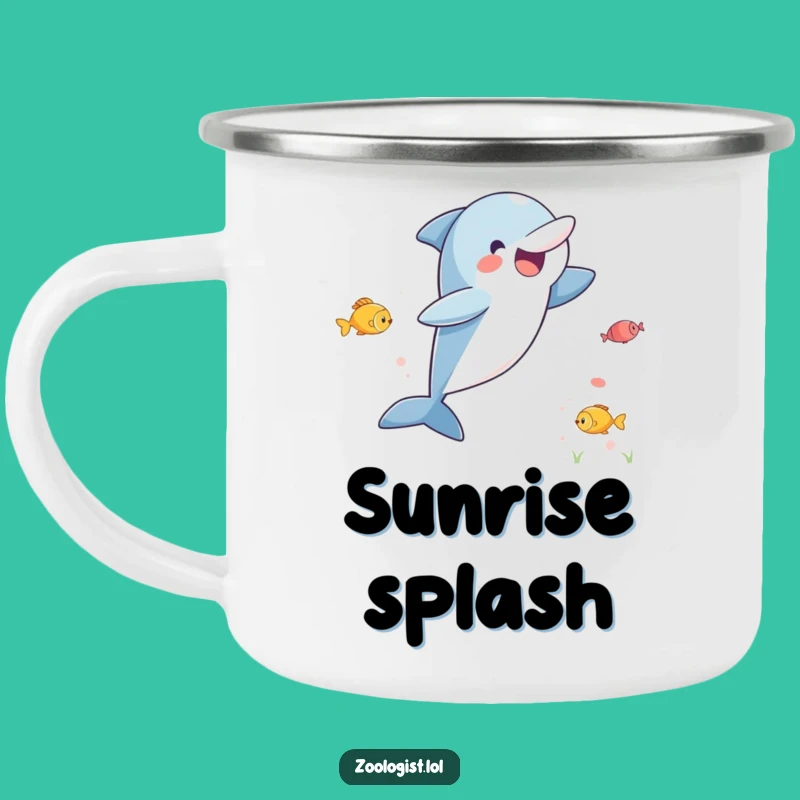 Funny Dolphin Enamel Camping Mug - Excited Leaping Fish Watcher Mug