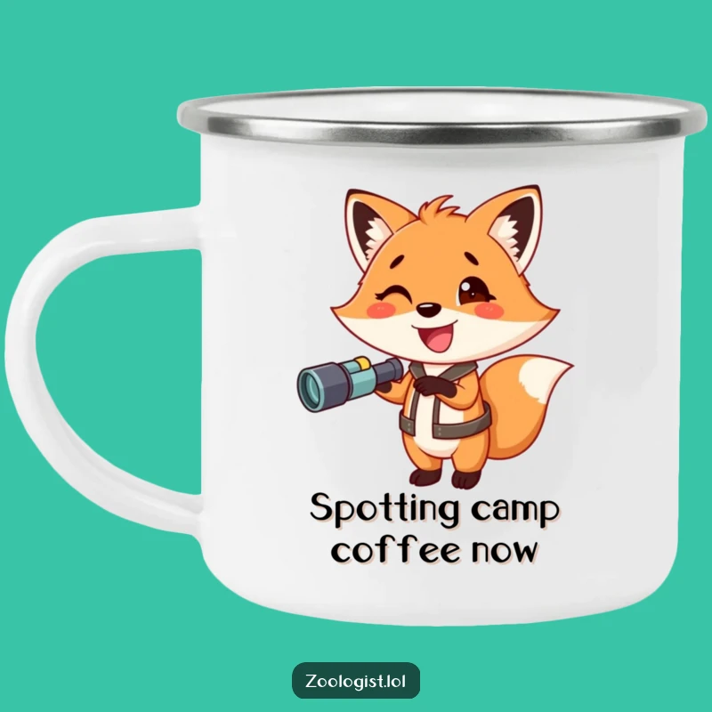 Funny Fox with Binoculars Camping Mug: Your Adventure Buddy Mug