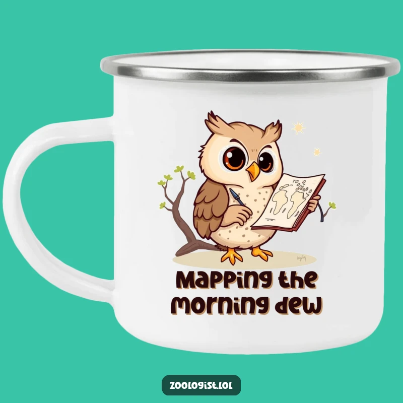 Funny Owl Sketching Savanna Map Camping Mug: Adventure Fuel for Outdoorsy Artists