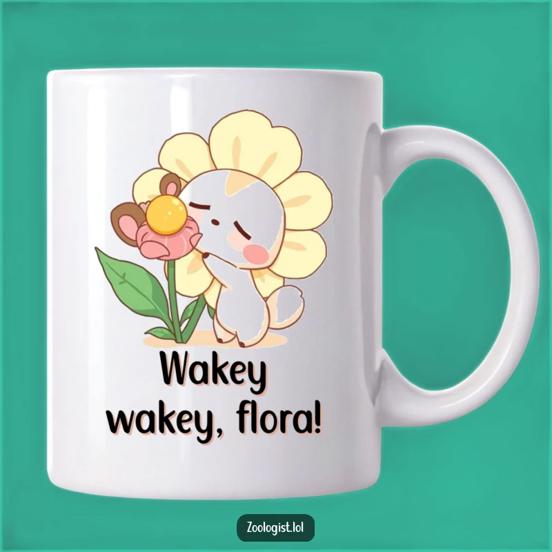 Funny Curious Animal Poking Sleepy Flower Mug - Adorable & Whimsical Gift