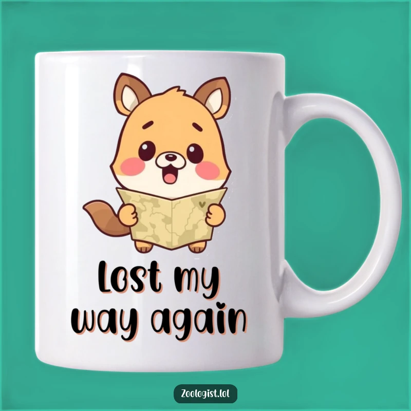Funny Surprised Animal Map Mug - Lost Cute Character Gift for Travelers