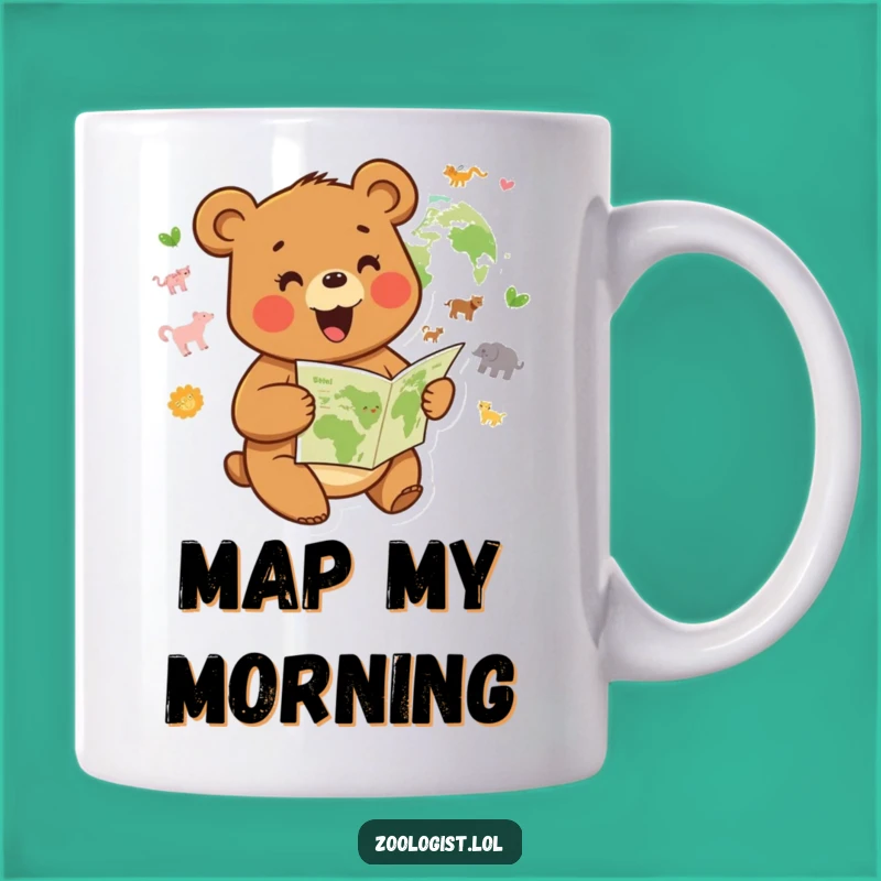 Funny Joyful Bear Habitat Map Mug: Hilarious Adventure Gift!