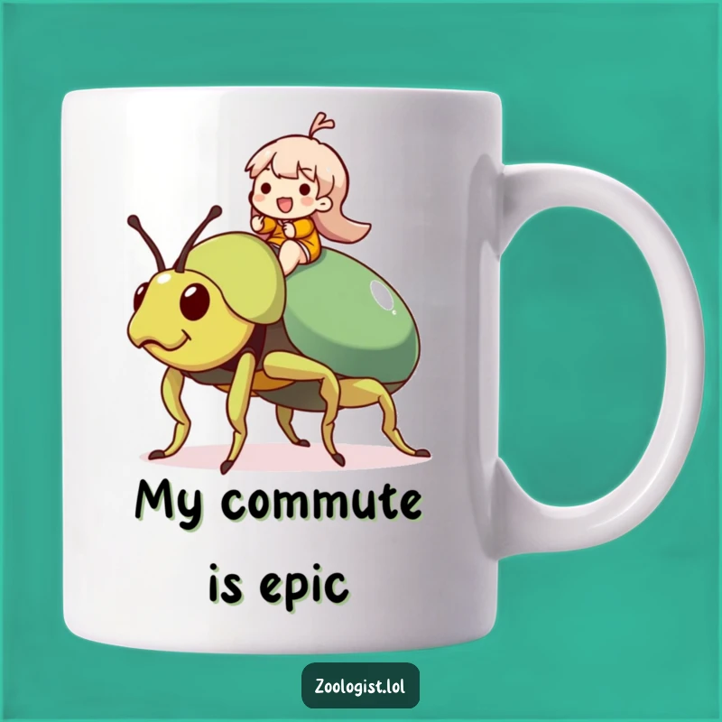 Funny Beetle Rider Mug: A Joyful Character's Giant Insect Adventure Gift