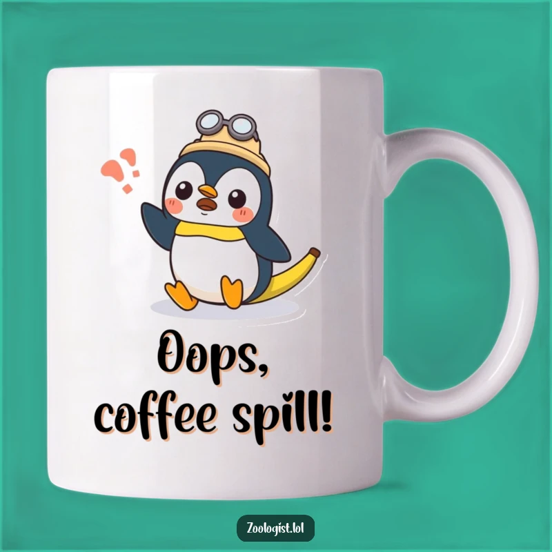 Funny Kawaii Penguin Zoologist Mug: Surprised Penguin Slips on Banana, Perfect Gift