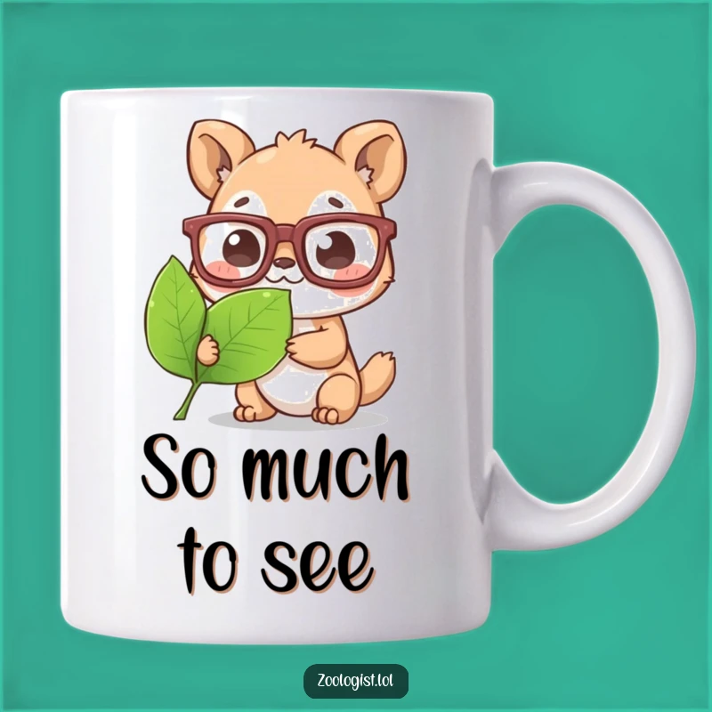 Funny Animal Biologist Mug - Cute Character in Glasses Examining a Leaf, Perfect Scientist Gift