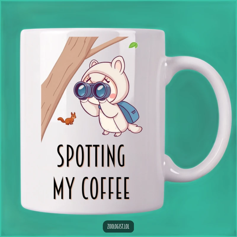 Funny Squirrel Spotting Mug: Excited Character's Binocular View, Perfect Gift for Wildlife Watchers