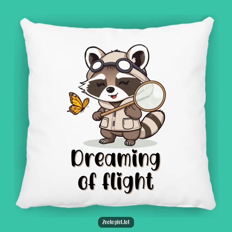 Cozy Funny Kawaii Raccoon Zoologist Pillow: Soft Butterfly Net Cushion