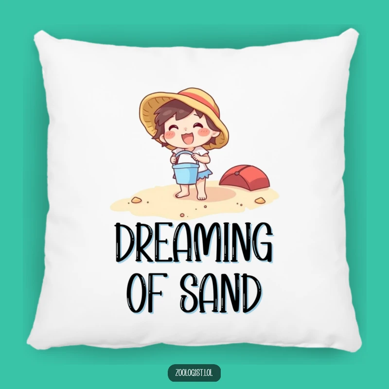 Funny Beach Character Pillow: Joyful Bucket & Spade Cushion, Cozy Gift for Home