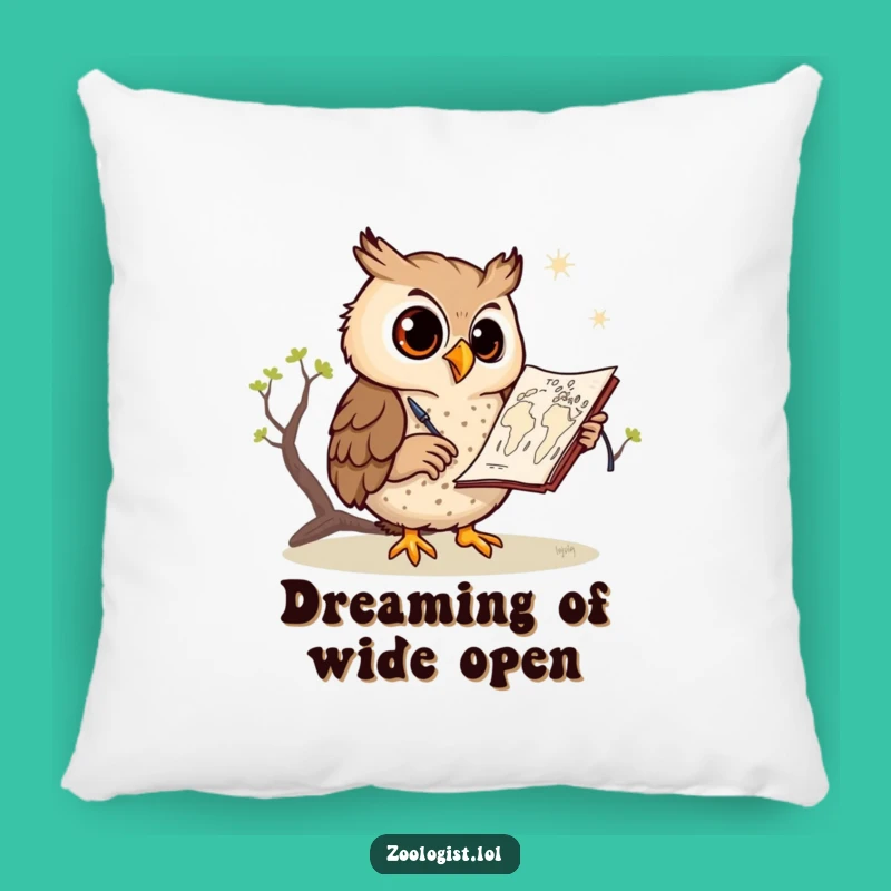 Funny Owl Sketching Savanna Map Pillow: Cozy Decor for Artistic Dreamers