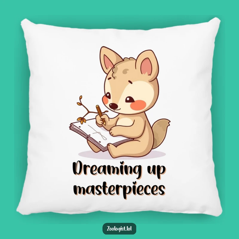Funny Artist Pillow - Curious Animal Sketching, Cozy Creative Comfort Gift