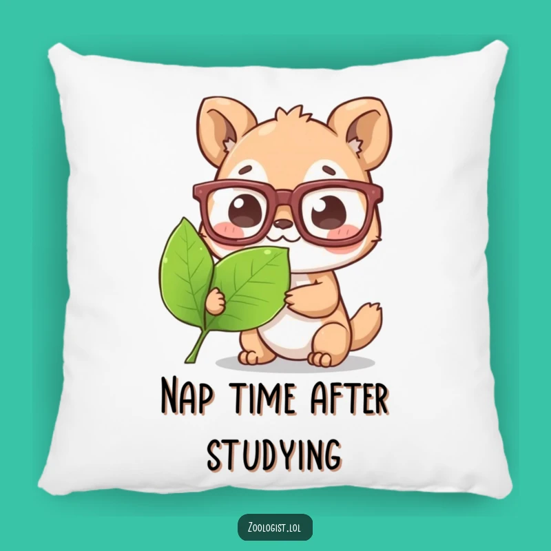 Funny Biologist Pillow - Cute Character in Glasses, Leaf Examination Design, Cozy Comfort Gift