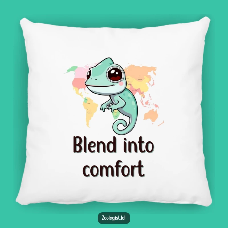 Funny Chameleon World Map Pillow: Cozy Comfort with Global Appeal