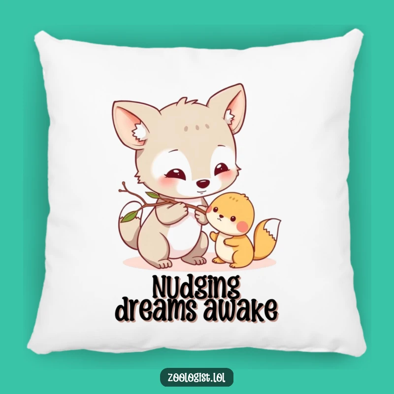 Funny Gentle Nudge Pillow - Curious Animal, Twig Interaction, Cozy Comfort Gift