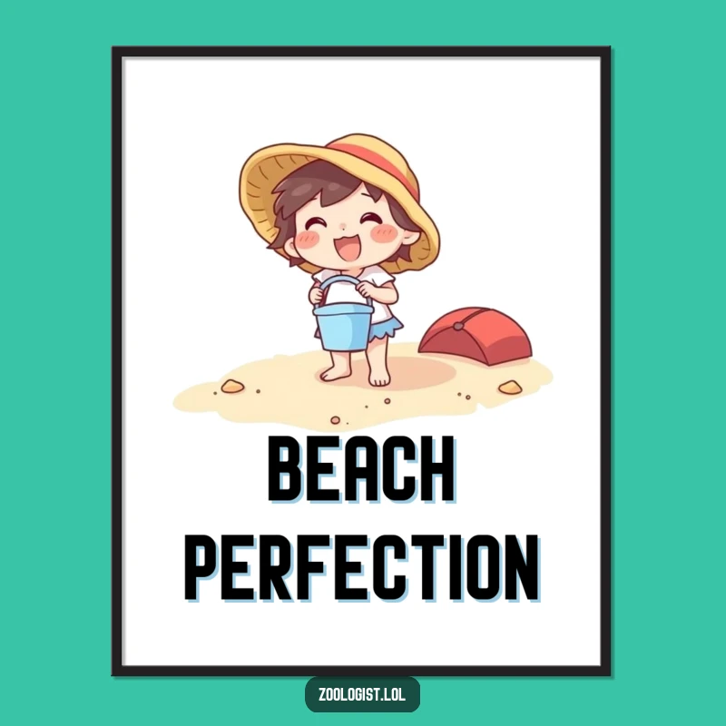 Funny Beach Character Digital Art: Joyful Bucket & Spade Design, Instant Gift