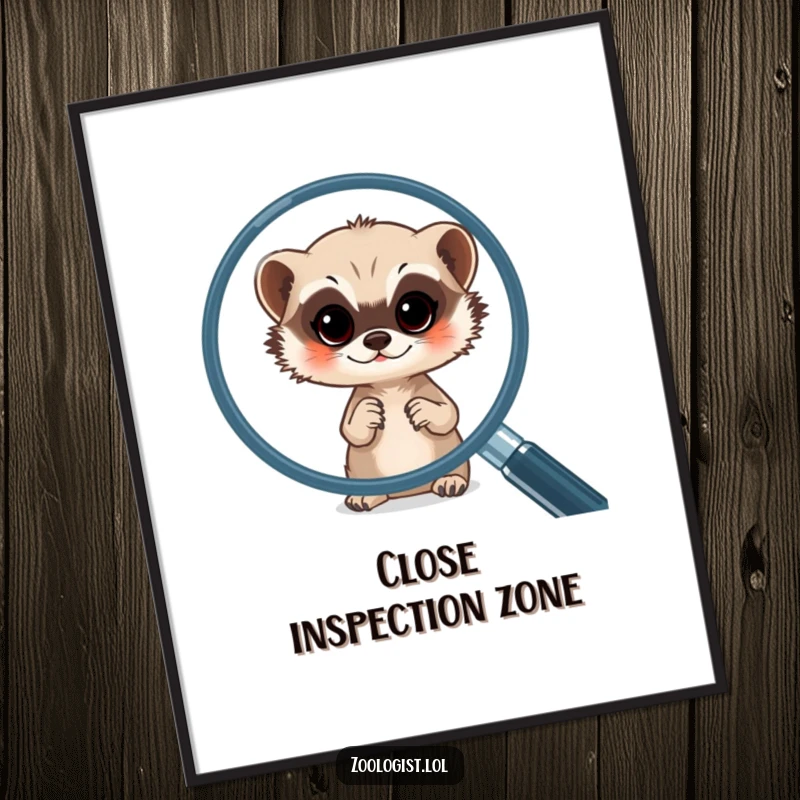 Funny meerkat digital art print of a meerkat intently studying something through a large magnifying glass, full of curiosity.