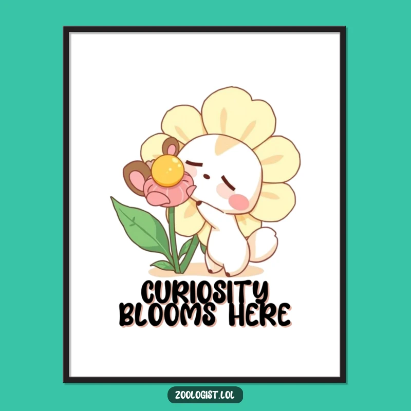 Funny Curious Animal Digital Art - Charming Poke Flower Print Gift