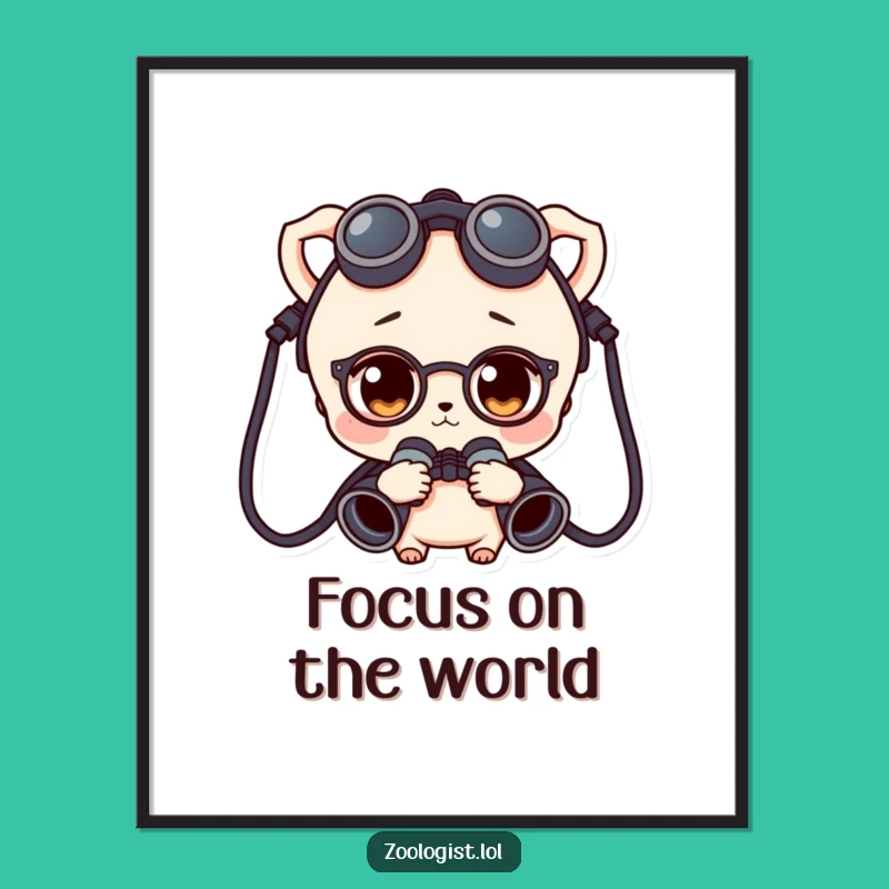 Funny Curious Character Binoculars Digital Art - Instant Explorer Wall Decor Gift