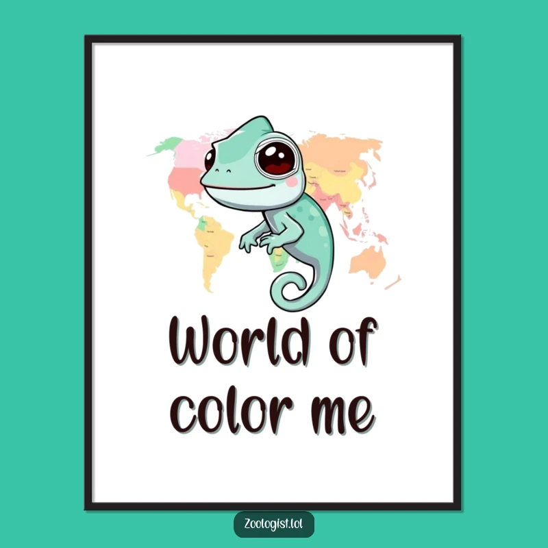 Funny Chameleon Map Digital Art: Instant Global Color for Your Space
