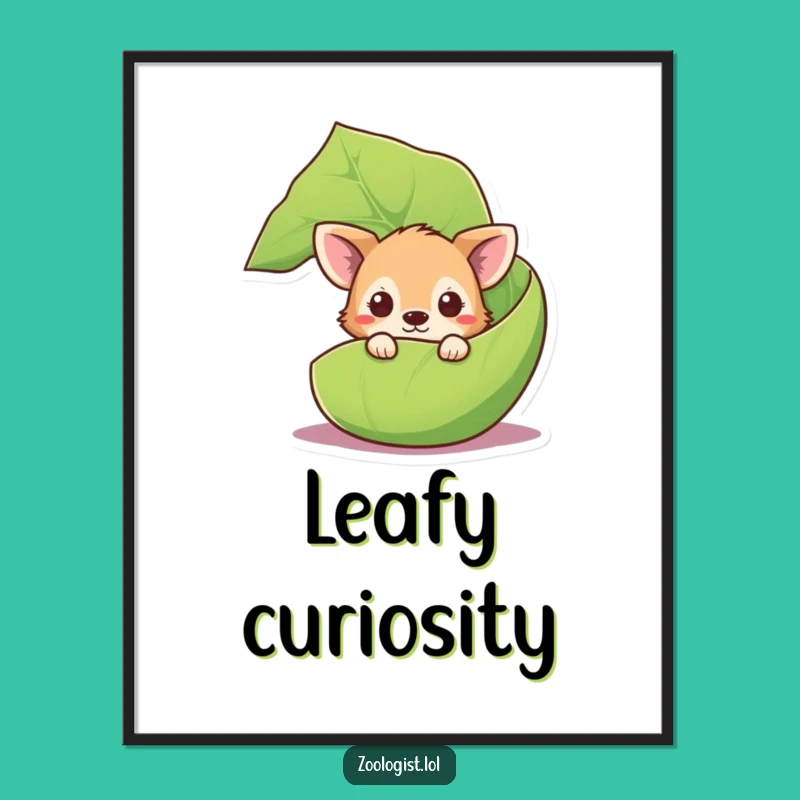 Funny Curious Animal Digital Art: Hidden Leaf Design, Instant Gift