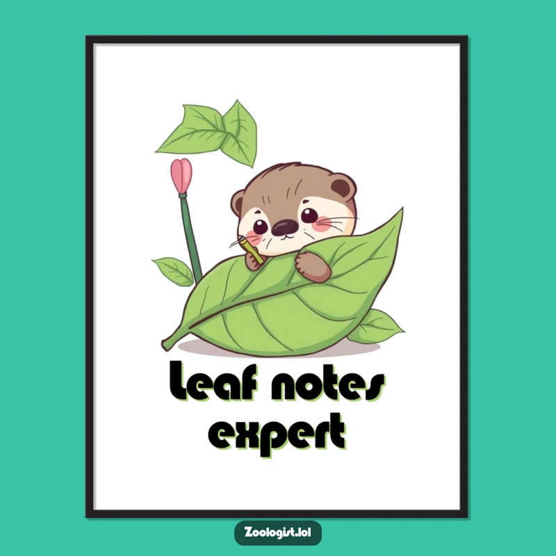 Funny Otter Leaf Annotation Digital Art - Hilarious Study Decor Print