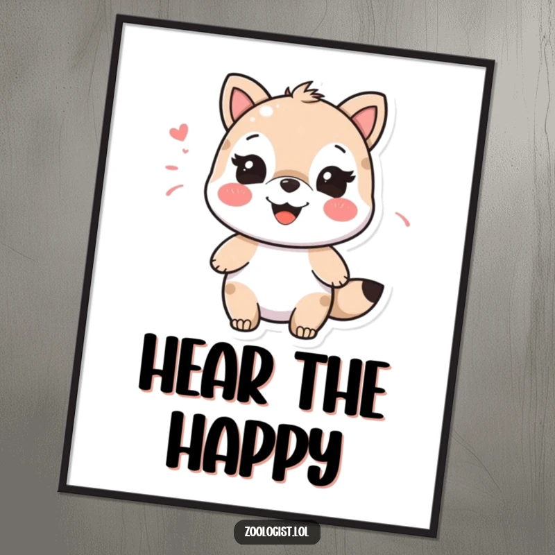 Funny character comically imitating an animal sound with a big happy smile, a humorous digital art print.