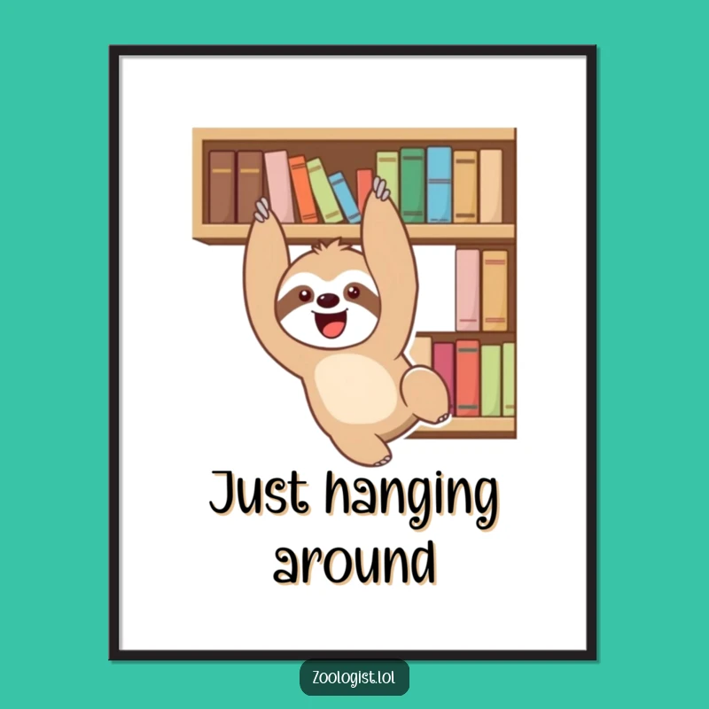 Funny Sloth Bookshelf Digital Print: Hilarious Decor for Reading Nooks