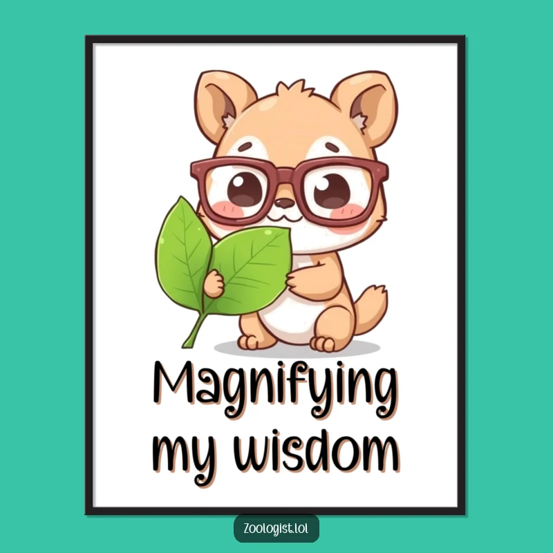 Funny Cute Animal Scientist Digital Art - Character with Glasses, Leaf Study, Instant Decor Gift