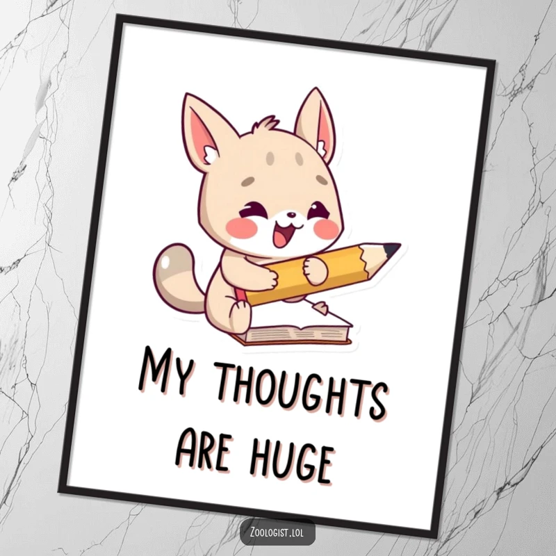 Funny digital art print of an animal character taking notes with an oversized pencil, perfect for adding humorous motivation to any space.
