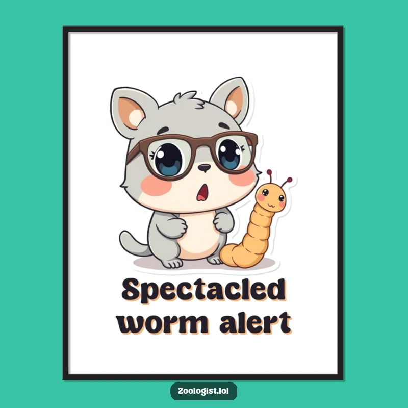 Funny Digital Art - Surprised Animal & Worm with Spectacles, Instant Humorous Decor