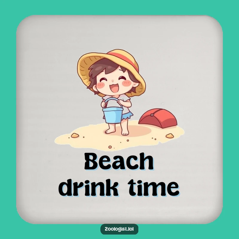 Funny Beach Character Coaster: Joyful Bucket & Spade Protection, Gift for Tables