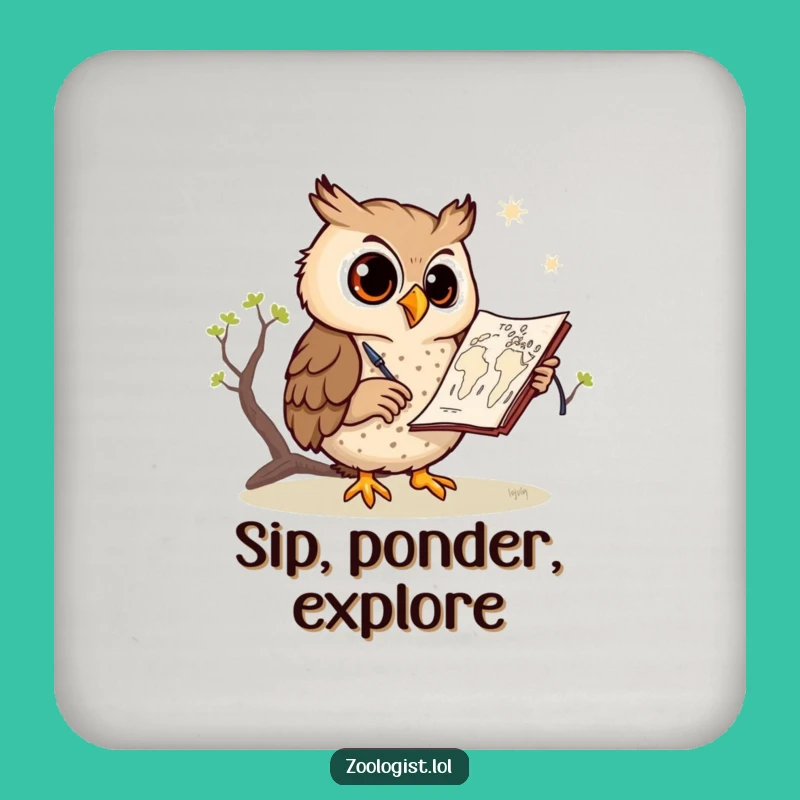 Funny Owl Sketching Savanna Map Coaster: Protect Surfaces with Artistic Flair