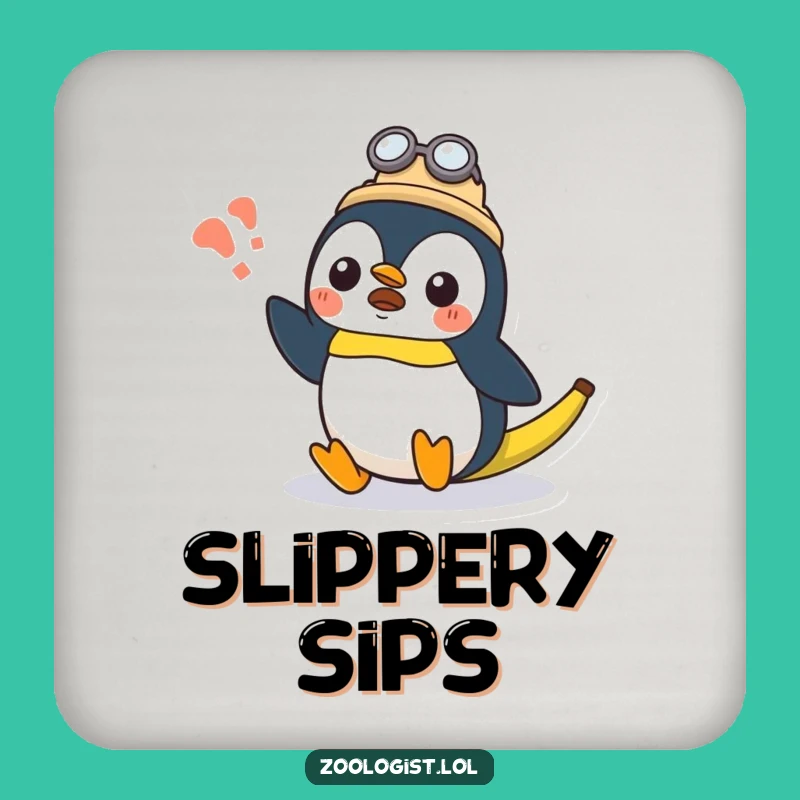 Funny Kawaii Penguin Zoologist Coaster: Surprised Banana Slip, Housewarming Gift