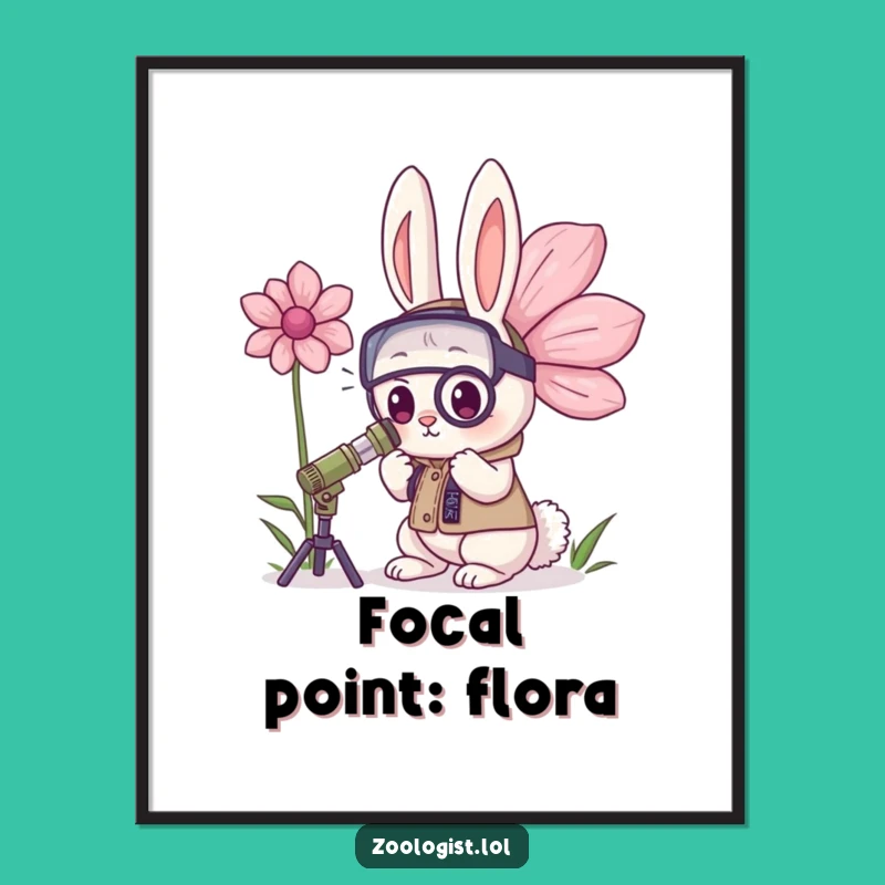 Funny Kawaii Rabbit Zoologist Poster: Admire Floral Focus, a Hilarious Gift Idea!
