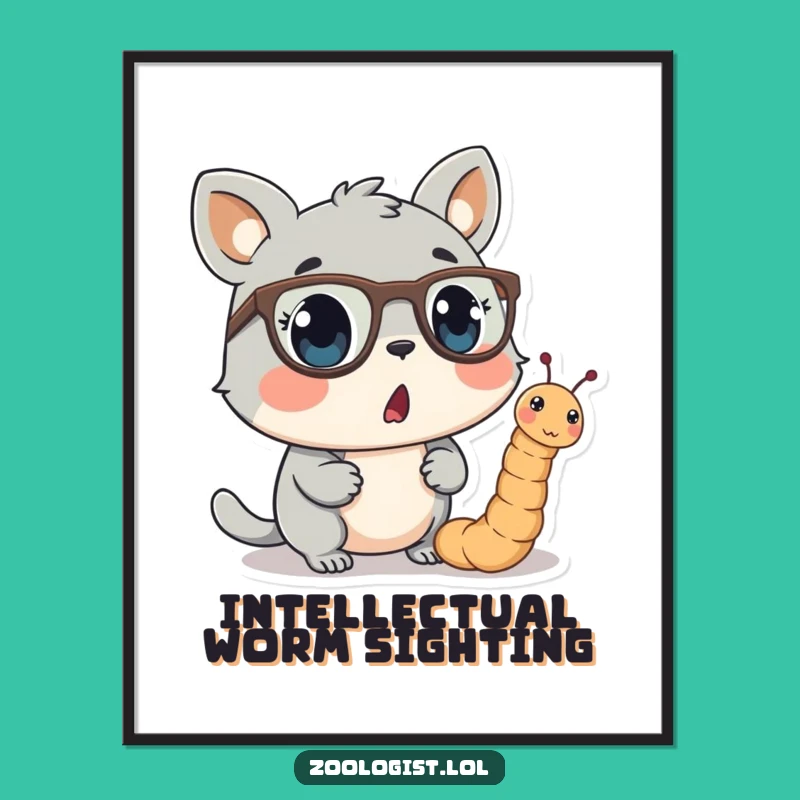 Funny Animal Art Print - Surprised by a Worm with Spectacles, Quirky Wall Decor Gift