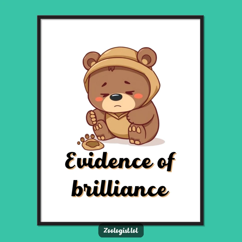 Funny Bear Zoologist Poster: Thoughtful Explorer Wall Art for Humorous Spaces