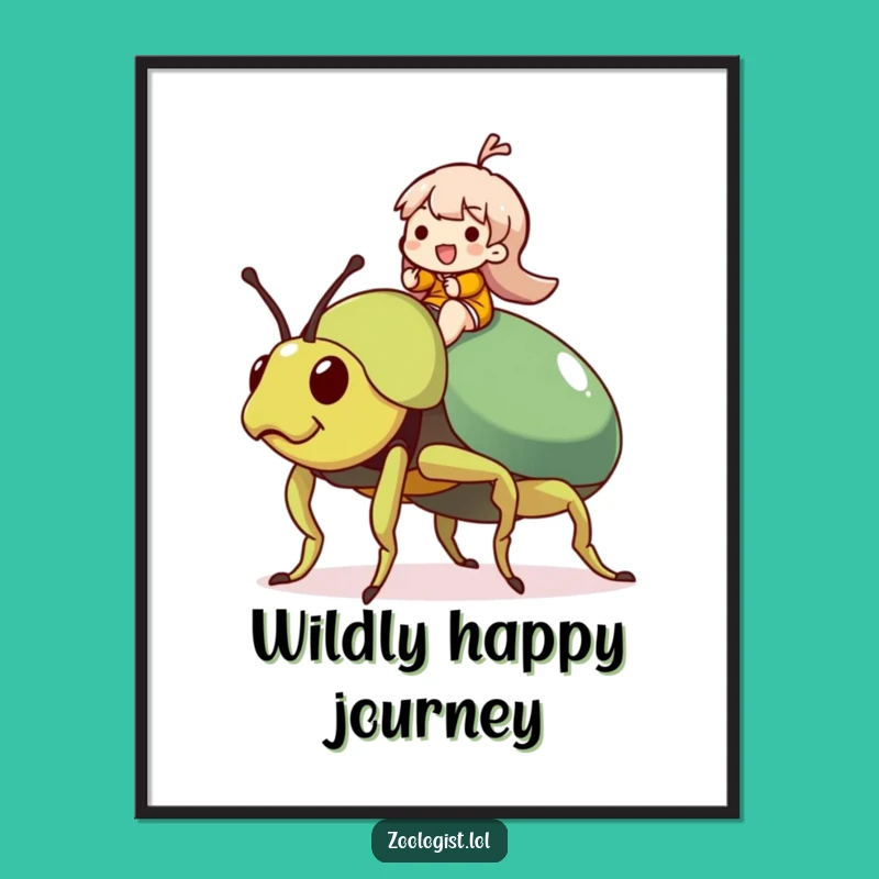 Funny Beetle Rider Poster: Character's Joyful Giant Insect Art Print