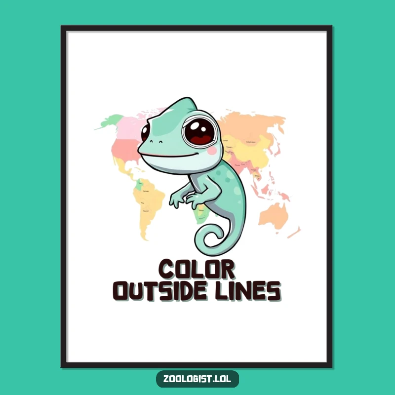 Funny Chameleon Map Poster: Vibrant Wall Art for the Globally Minded