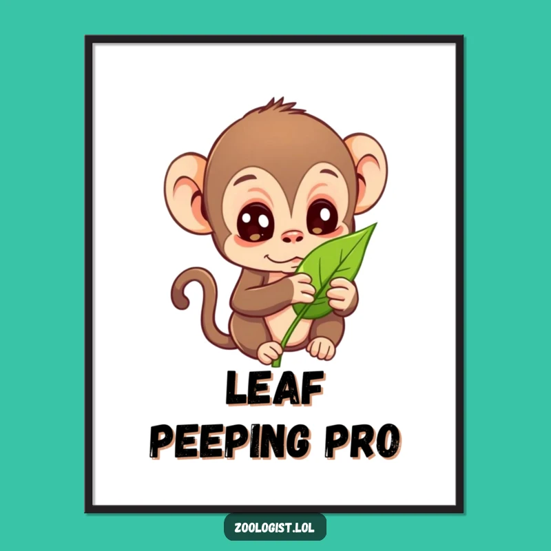 Funny Curious Monkey Leaf Poster: Humorous Wall Art for Nature Lovers