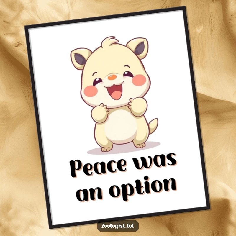 Funny poster showing a character's gentle interaction with a playful, bouncing creature, capturing a moment of tenderness and humor.