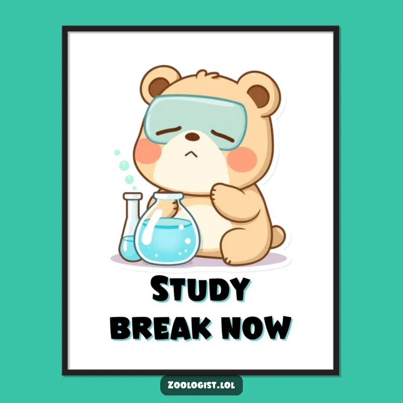 Funny Kawaii Bear Zoologist Poster: Sleepy Lab Yawn Wall Art