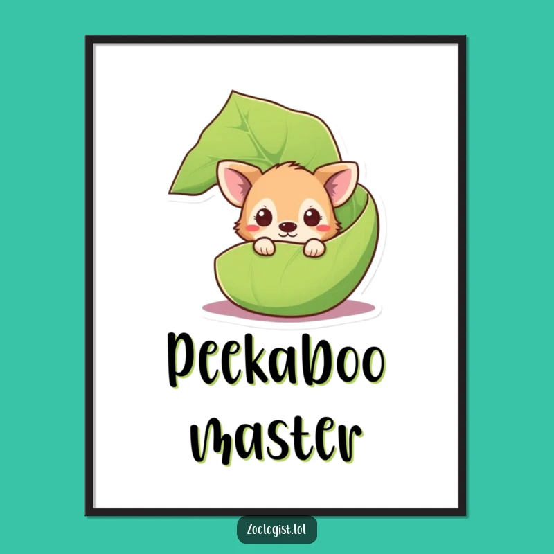 Funny Curious Animal Poster: Hidden Leaf Art, Gift for Nature Decor