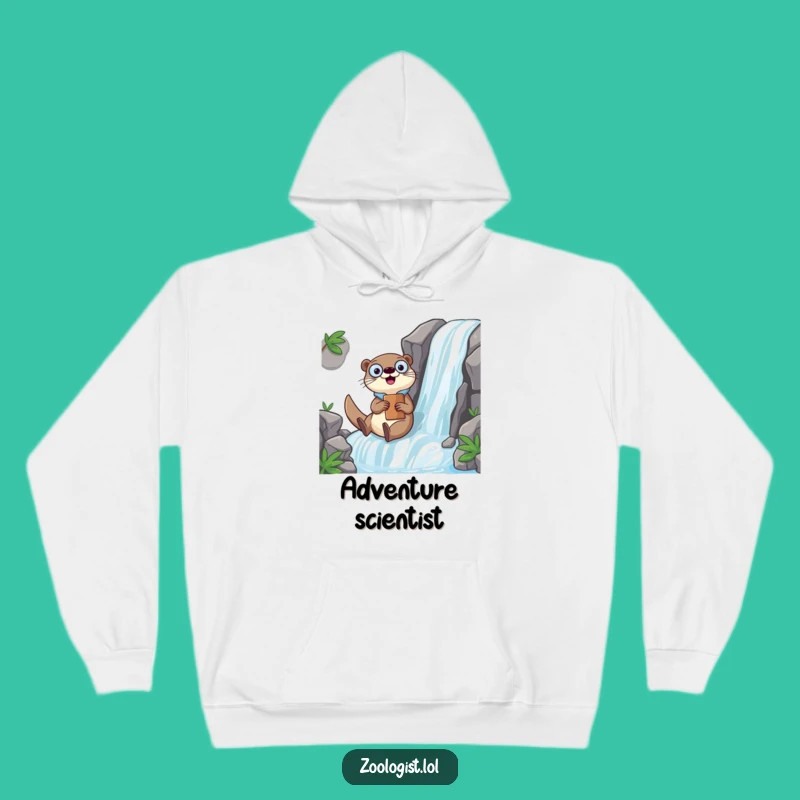 Cozy Funny Kawaii Otter Zoologist Hoodie: Warm Waterfall Adventure Apparel