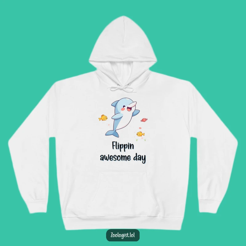 Cozy Funny Dolphin Hoodie - Excited Leaping Dolphin Watching Fish, Warm Gift