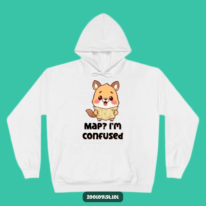 Cozy Funny Surprised Animal Map Hoodie - Warm Cute Character Gift for Adventurers