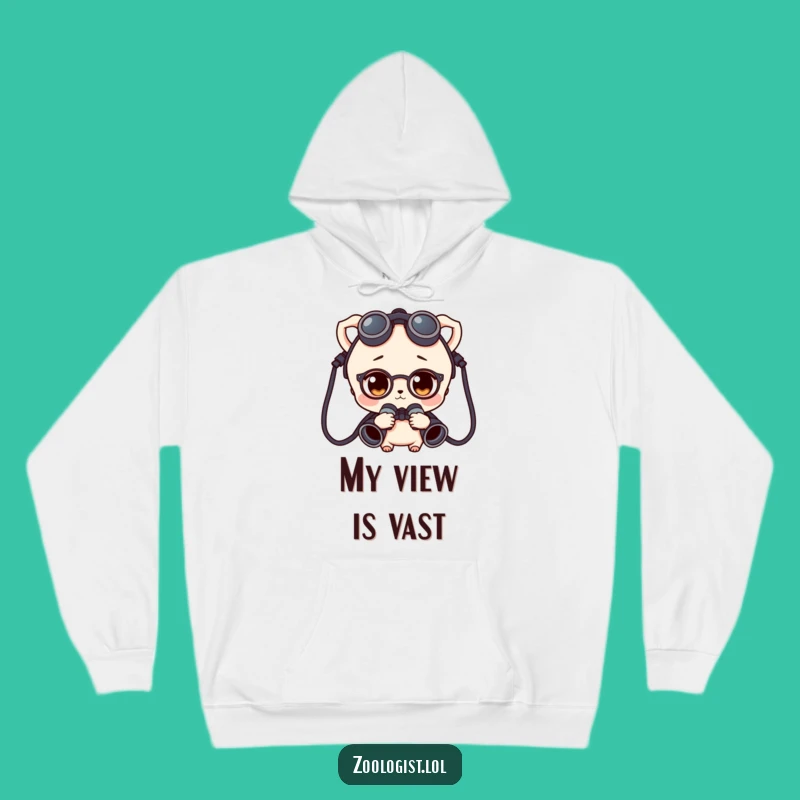 Funny Curious Character Binoculars Hoodie - Cozy Explorer Apparel, Hilarious Gift