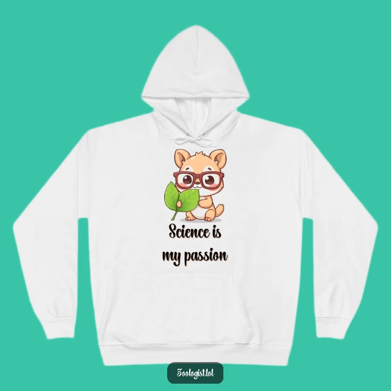Funny Animal Biologist Hoodie - Cozy Wear for a Cute Character Examining a Leaf, Best Gift
