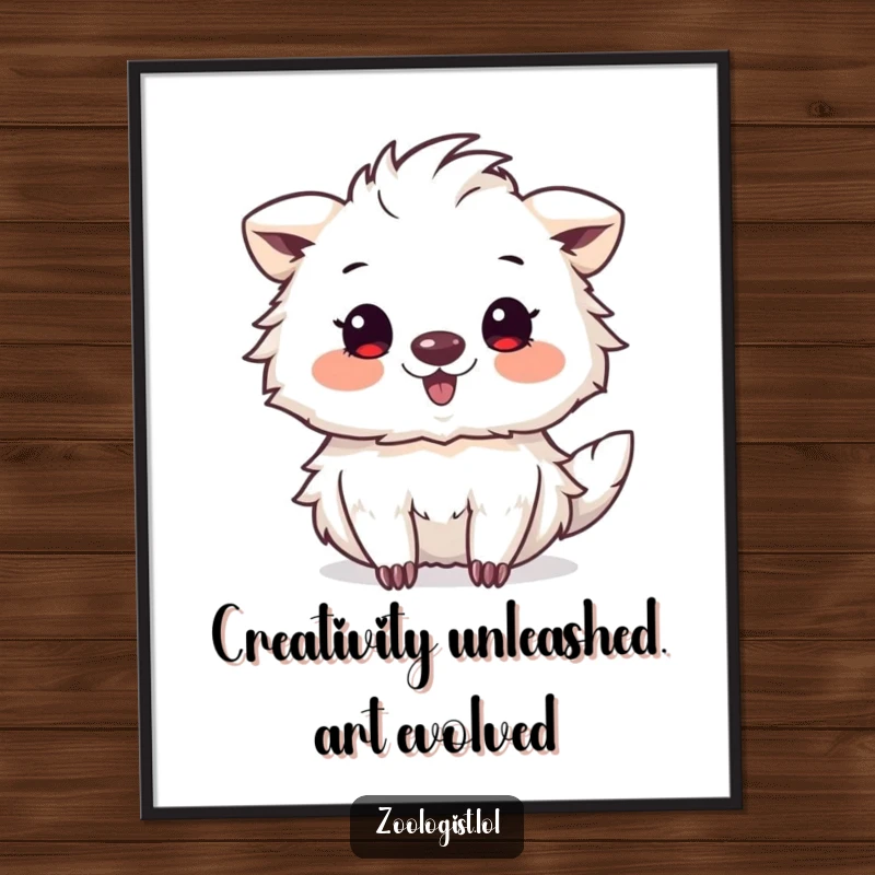 Funny Free Printable Wall Art: A cute animal character enthusiastically sketches a peculiar but fascinating new creature, a downloadable art piece.